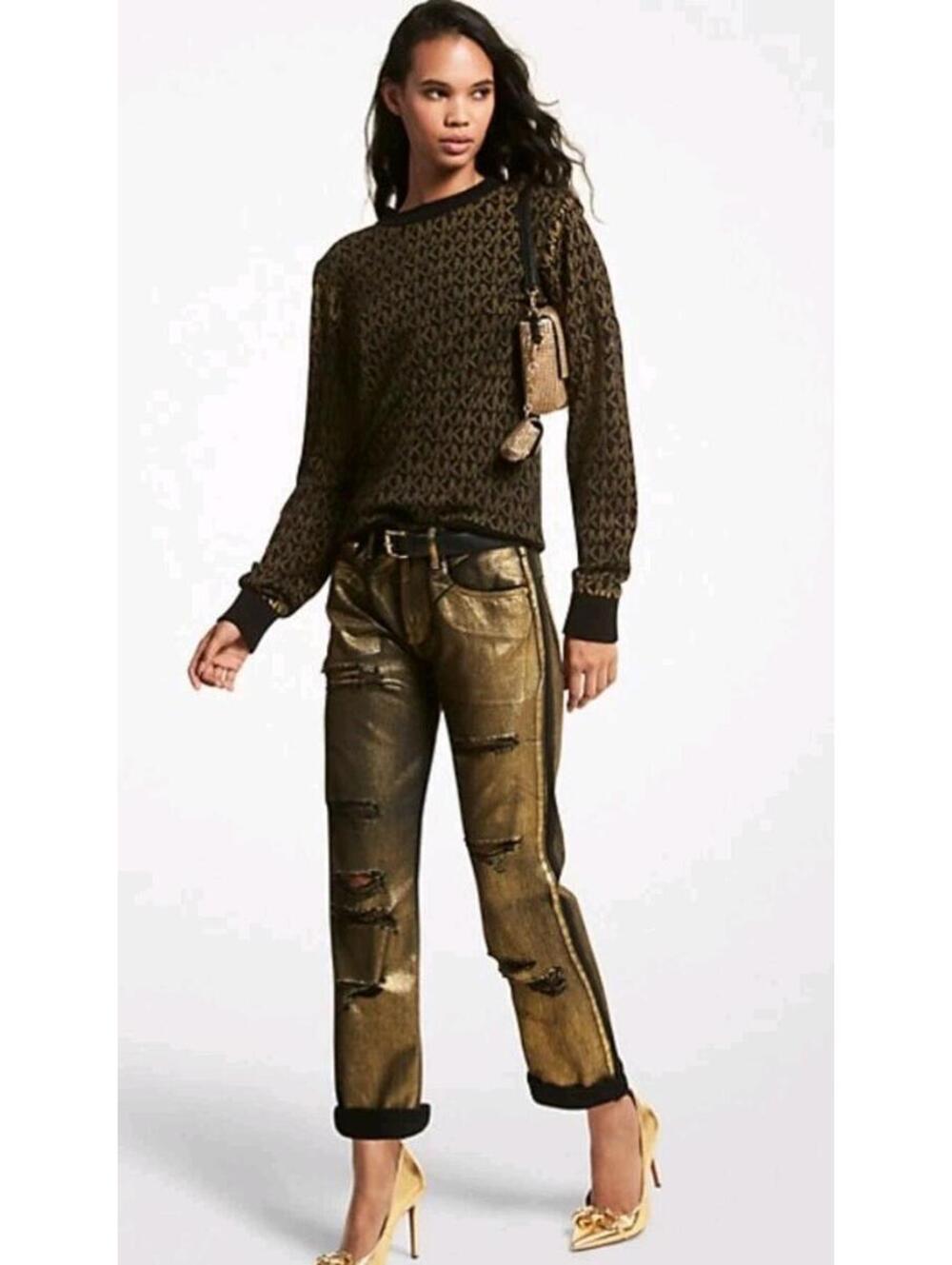 Michael kors metallic Golden distressed jeans 25